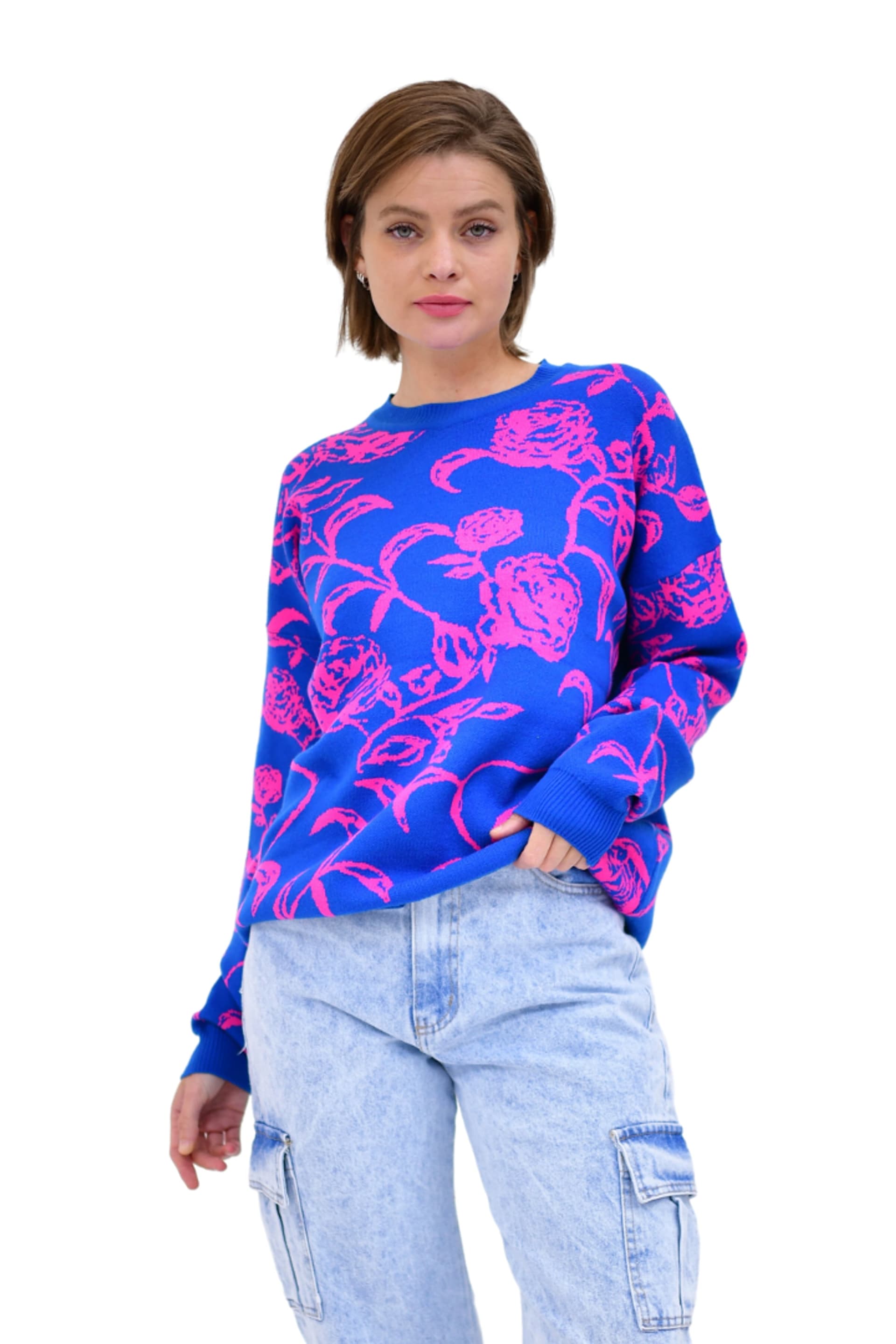 Sweater Grueso Con Diseño De Rosas